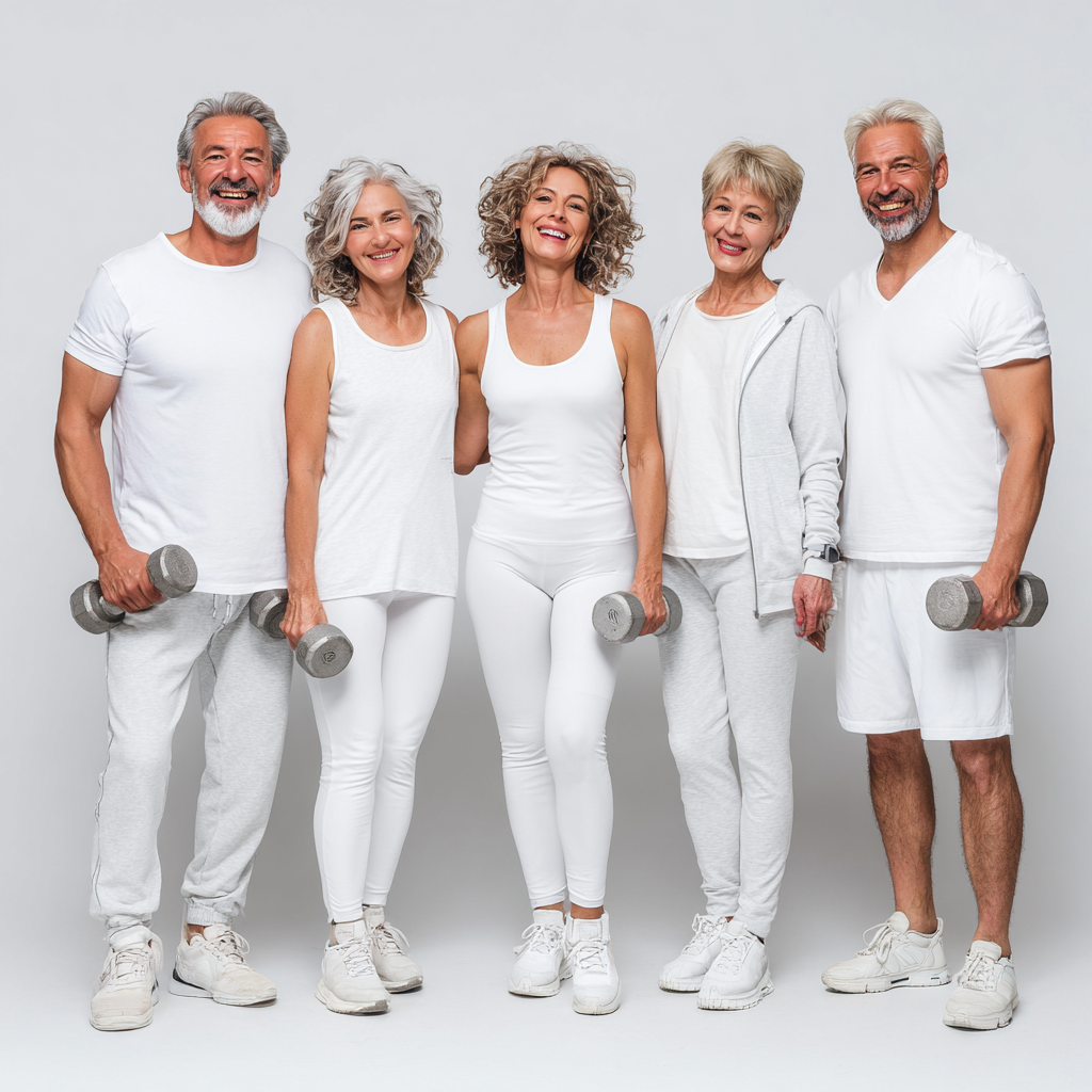 mature adults celebrating fitness achievements together